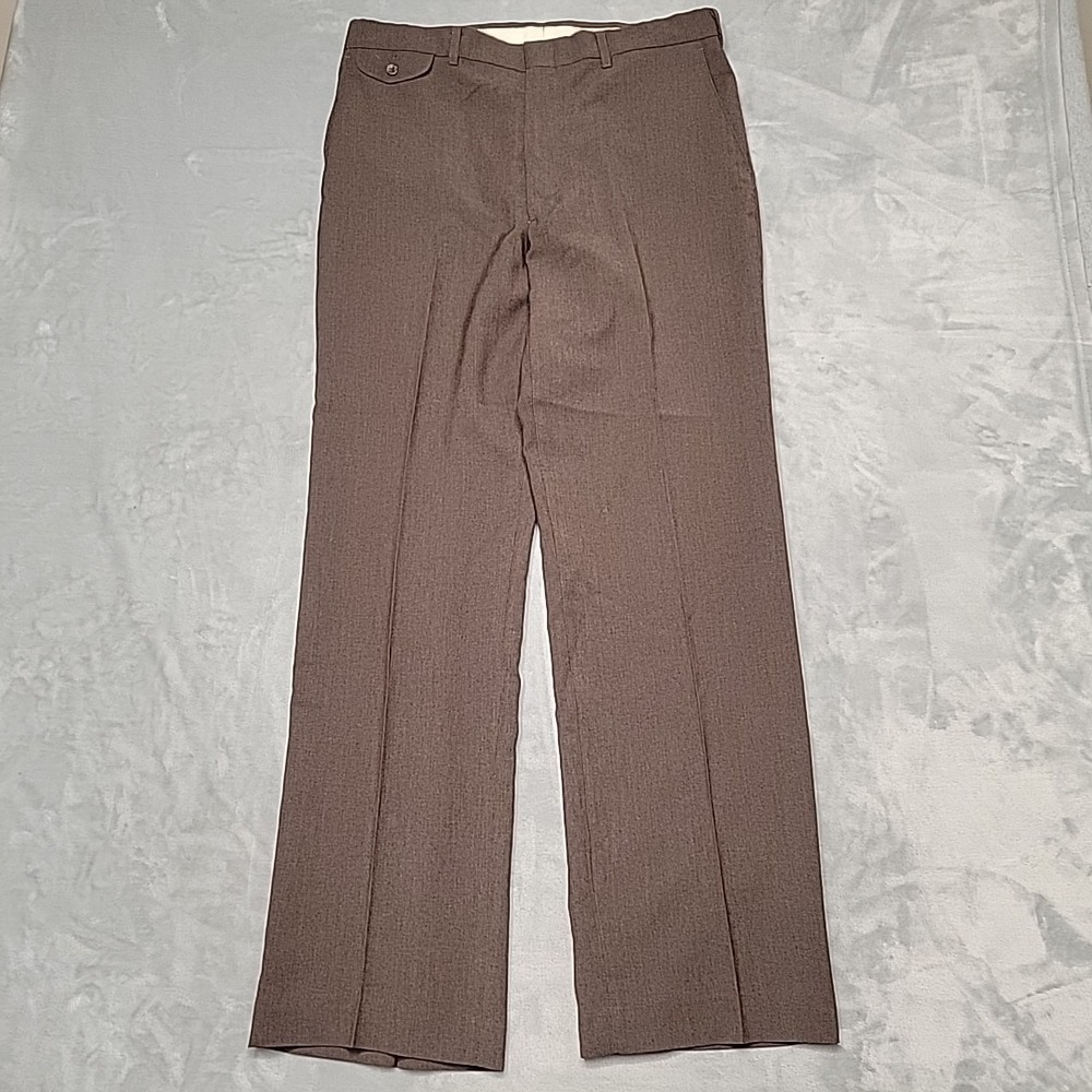 VTG Haggar Pants Mens 33x32 Brown Dress Slacks Flat Front Wool Blend Retro